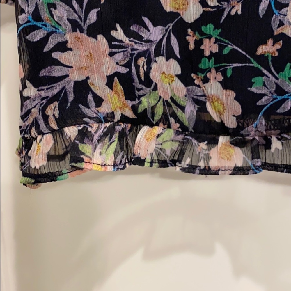 Navy Floral Print Ruffle Bouse - Picture 8 of 8